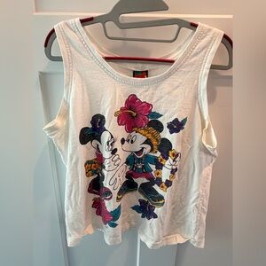 Vintage Disney Mickey Minnie Hawaiian Graphic Crop Tank Top medium